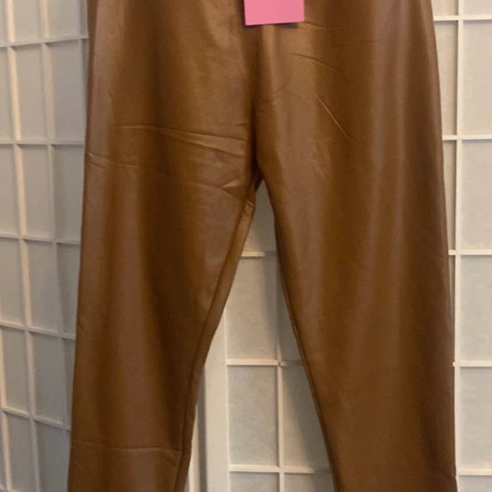 Faux Leather High-Waist Women's Pants in Brown